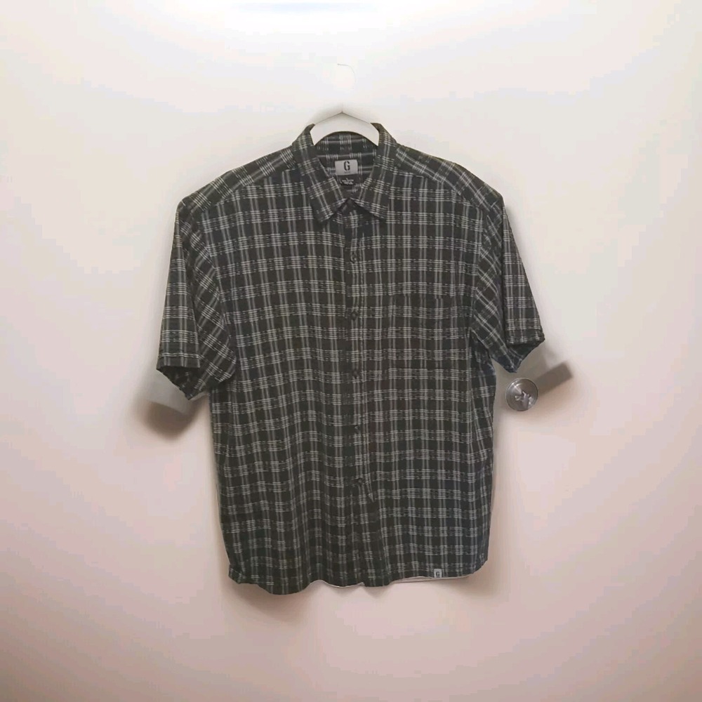 Guess Mens Short Sleeve Black & White Plaid Button-Front Shirt XL Estimated Size